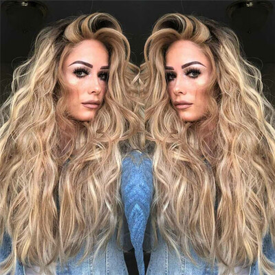 

Amazing Highlight Long Hair Wigs Brown Blonde Wavy Curly Full Wig Cosplay Hair