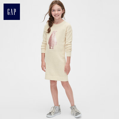 

GAP flagship store girls sequined penguin pattern knit dress 395160 meters white