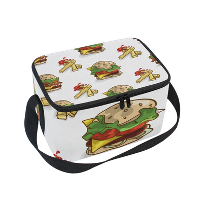 

ALAZA Lunch Box Insulated Lunch Bag Large Cooler Hamburger Pattern Tote Bag