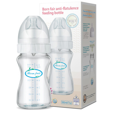 

BORN FAIR wide-bore glass bottle newborn baby baby anti-flatulence bottle 180ML with breast milk texture  nipple