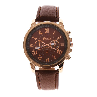 

Fashion Geneva Roman Numerals Leather Analog Quartz Watch Casual Couple Watch Wrist Watches