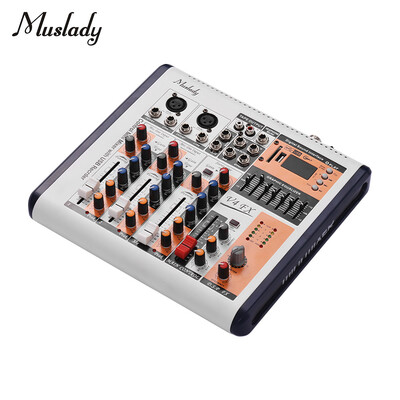 

Muslady V4-FX 4-Channel Portable Mixing Console Mixer Built-in 16 DSP Effects 48V Phantom Power Supports BT Connection with Power