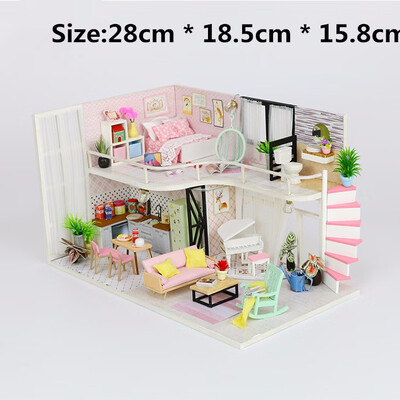 

Diy Doll House Creative Building Model Wooden Furniture Assemble Miniature Doll House Toys For Kids Birthday Gifts