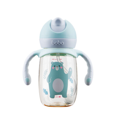 

Le Bao bobo sippy cup children with handle ppsu water bottle one bottle two water cup kettle 260mL mint blue 6 months or more 2019 new