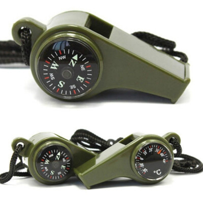 

three in one multifunctional compass survival whistle thermometer plastic whistle