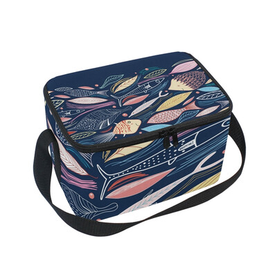 

ALAZA Insulated Lunch Box Cute Fish Leaf Lunch Bag for Men Women Portable Tote Bag Cooler Bag