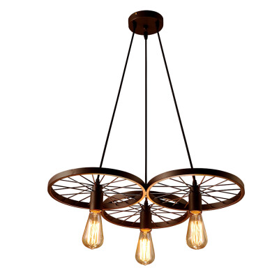 

Lixada 3 Arms E27 Hanging Metal Wheels Ceiling Pendant Light Vintage Industrial Retro Country Style Chandelier Dining Hall Restaur