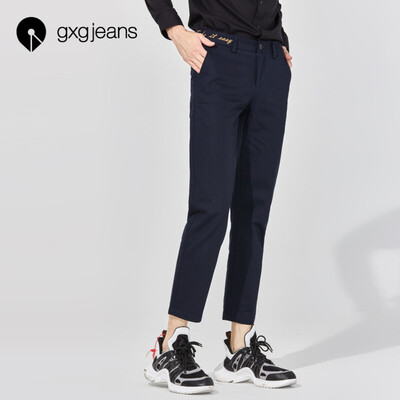 

Gxgjeans mens spring navy blue embroidery youth straight slim casual pants cotton trend 181602211 navy blue S