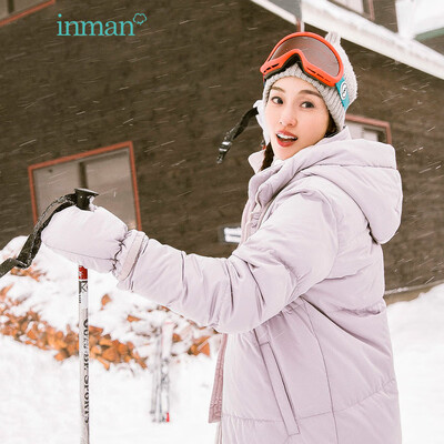 

INMAN 2018 winter new with gloves loose casual long down jacket coat female 18841VP22174 purple gray L