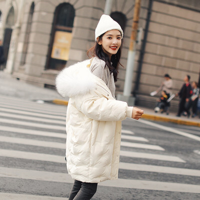 

Down jacket womens long section loose fashion bread clothes light thin fur collar winter coat 90313