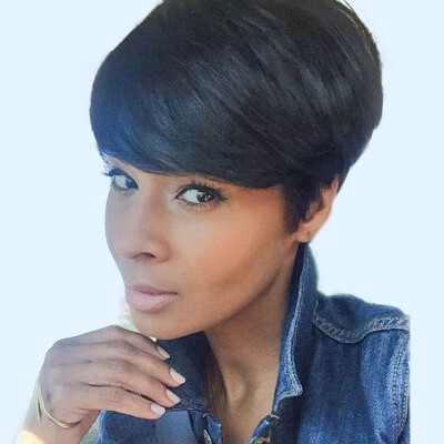 

ELEMENT 6 Inch Short Pixie Cut Wigs Human HairSynthetic Blend Wigs Straight Hair wigs for Black Women