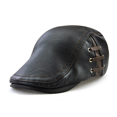 

TOHUIYAN Leather Newsboy Cap For Men Winter Warm Beret Hat British Gentleman Boina Gorras Planas Duckbill Visor Golf Peaked Hats