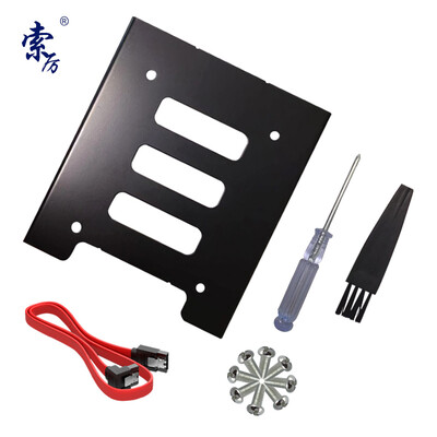 

Suoli Solid State Drive Bracket 25 to 35 SSD Installer Kit with Hard Drive BaySATA CablePower Cord ScrewdriverScrewKeyboard Brush SL-T03