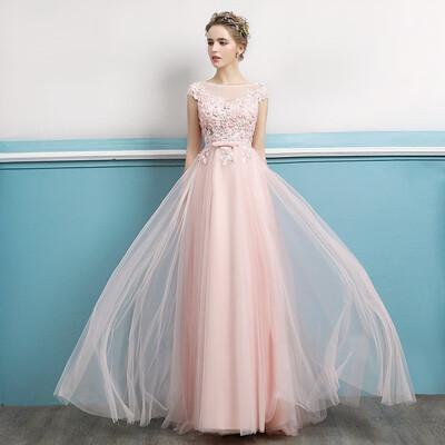 

Robe De Soiree 2019 The Pink O-neck Elegant Court Train A-line Sweet Floral Print Noble Party Prom Evening Dresses