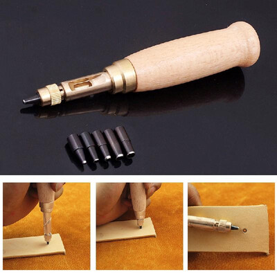 

6PCSSet Automatic Belts Punch Replaceable Rotary Punchers Steel And Wood Leather Craft Tools 15mm-4mm