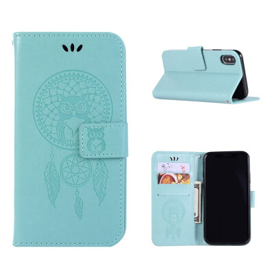 

MOONCASE Apple iPhone  Max Windbell Owl Embossed Leather Case - Green