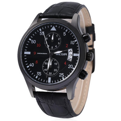 

MEGIR M2021 Men Quartz Watch Working Sub-dial Water Resistance Luminous Pointer Wristwatch
