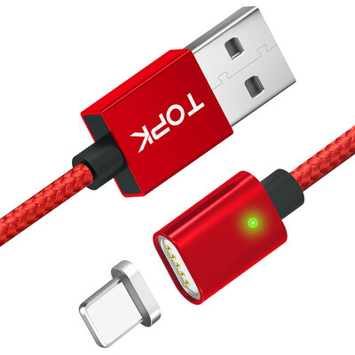 

TOPK 1M 24A Magnetic iPhone USB Cable Upgraded Nylon Braided LED Indicator USB Charge Cable for iPhone
