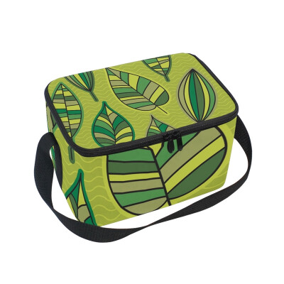 

ALAZA Green Leaves Lunch Box Insulated Lunch Bag Large Cooler Tote Bagfor Kids Men Women