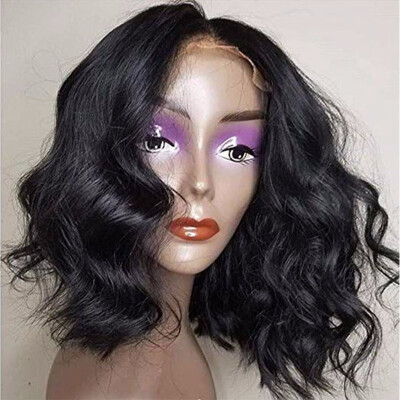 

Short Bob Human Hair Wig Wavy 100 Brazilian Virgin Hair Lace Front Wig Preplucked Bob Cut Remy Natural Wave Wig With Bleached