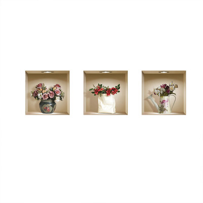 

Set of 3 Magic 3D Vase Flowers Removable Wall Art Sticker Decals DIY for Living Room Bedroom Sofa Home Decor