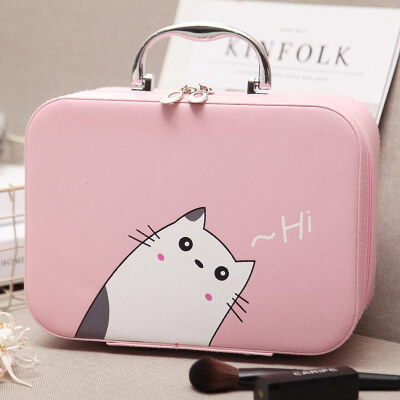 

Xiangyou Town Cosmetics Pack Portable Korea Simple Cute Girl Heart Large Capacity Multifunction Travel Bag Storage Box Box Portable Pink Kitten