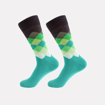 

Mens Middle Stockings Colored Rhombus Lattice Socks Pure Cotton Socks Breathable Multicolour Hose