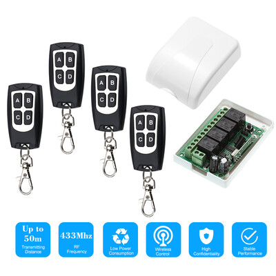 

433Mhz DC 12V 4CH Universal 10A Relay Wireless Remote Control Switch Receiver Module&5PCS 4 Key RF 433 Mhz Transmitter Remote