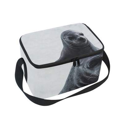 

ALAZA Lunch Box Insulated Lunch Bag Large Cooler Black And White Seal Tote Bag
