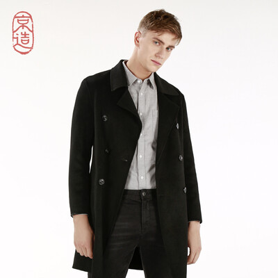 

JZAO Mens woolen coat pure wool double-sided coat mens long section mens long section woolen coat black  180100A