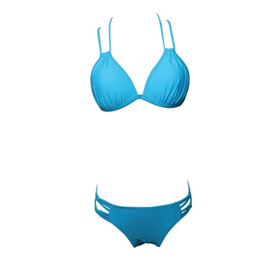 

Womens Nylon Pleated Solid Color Bikini Sexy Split Swimsuit