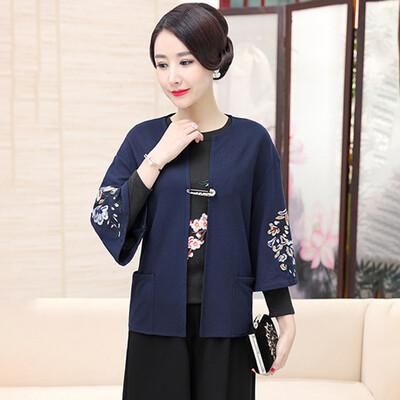 

Yu Zhaolin 2019 new middle-aged womens large size shirt wide leg pants 40-50 years old mother loaded spring&autumn models YWMM191351 Navy XL