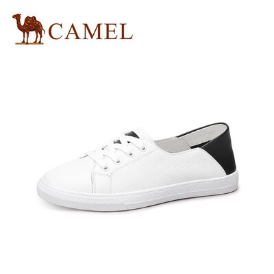 

Camel CAMEL ladies fashion vitality color leather flat casual shoes A91569600 white black 34