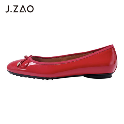 

Beijing Tokyo single shoes female bow ballet boat shoes female shallow mouth flat with round head cow paint leather red 35