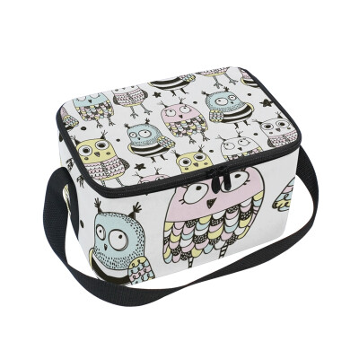 

ALAZA Lunch Box Insulated Cute Doodle Owls Lunch Bag Large Cooler Tote Bag for Men Women