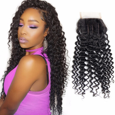 

Nami Hair 4x4 Lace Closure Brazilian Remy Hair Deep Wave Free Middle Three Part 100 Human Hair Closure With Baby Hair