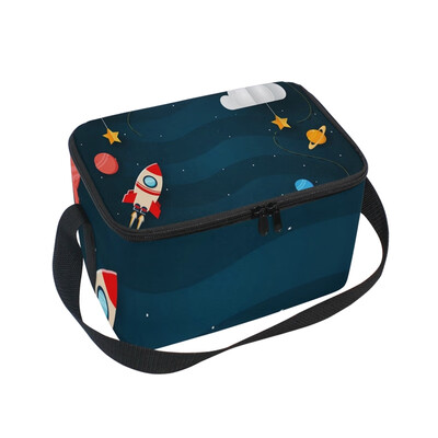 

ALAZA Insulated Lunch Box Rocket Pattern Lunch Bag for Men Women Portable Tote Bag Cooler Bag