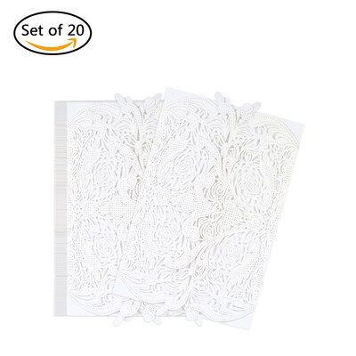 

20pcsset Wedding Invitation Card Set Pearl Paper Laser Cut Hollow Floral Pattern Invitation Cards White