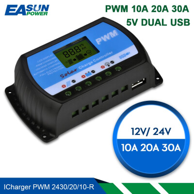 

Solar Controller 12V 24V 30A 20A 10A Solar Regulator PWM Solar Panel Battery Charger LCD Display Dual USB 5V Output