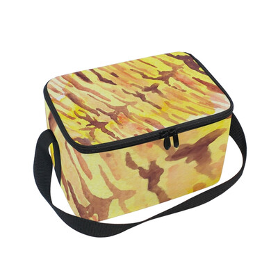 

ALAZA Insulated Lunch Box Yellow Stripe Texture Lunch Bag for Men Women Portable Tote Bag Cooler Bag