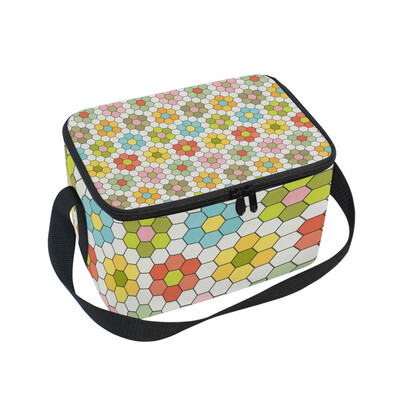 

ALAZA Insulated Lunch Box Hexagon Tile Pattern Lunch Bag for Men Women Portable Tote Bag Cooler Bag