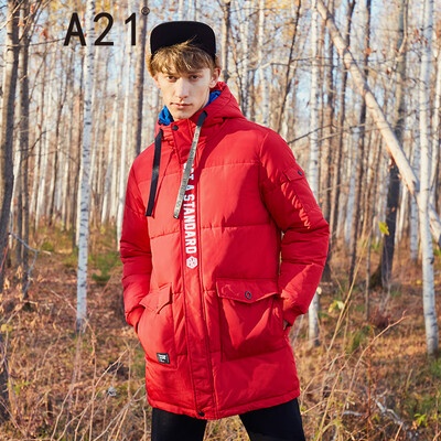 

A21 2018 autumn&winter new mens street color letter cotton hooded long-sleeved long cotton tidal mens jacket 4831119006 red 18596AXXL