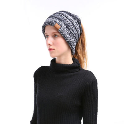 

Winter Women Girl Knitted Beanies Cap Thick Warm Ponytail Beanie Hats Soft Slouchy Outdoor Ski Sports Hat