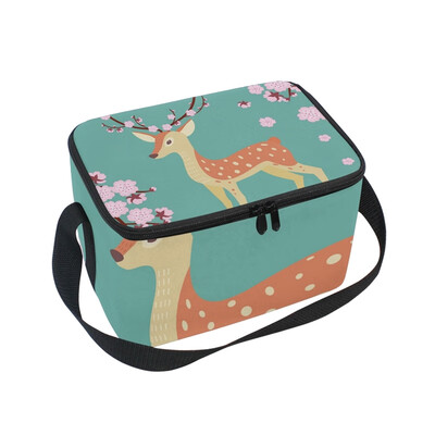 

ALAZA Lunch Box Insulated Lunch Bag Large Cooler Deer And Cherry Blossom Tote Bag
