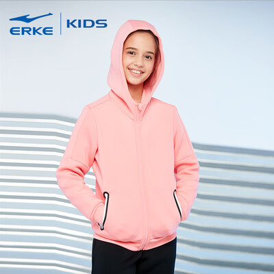 

Hongxing Erke ERKE childrens clothing jacket girls cardigan hooded sweater sports shirt wild casual jacket 64219114001 hot pink 130