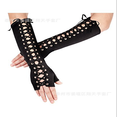 

Euro-American Satin punk wearing ribbon gloves&tied ribbons dress up as ball performance nightclub gloves