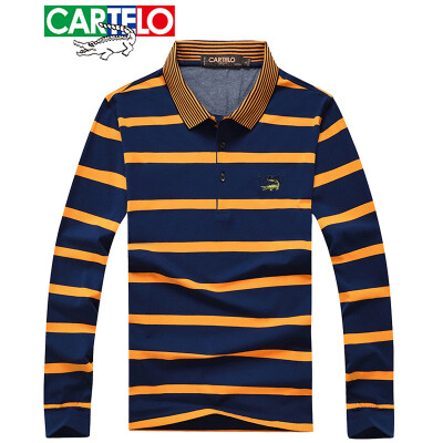 

CARTELO Long Sleeve T-Shirt Male 2019 Spring New Business Casual POLO Shirt Mens Striped Lapel T-Shirt Yellow S