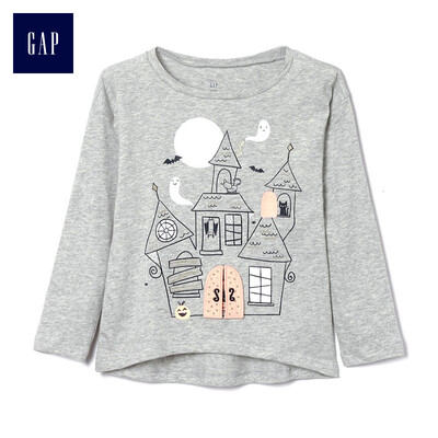 

GAP flagship store female&young movable pattern long sleeve round neck T-shirt 356417 ghost print 5YRS