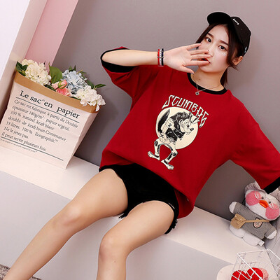 

JOY OF JOY Jingdong Womens 2019 Korean version of the new Harajuku style loose short-sleeved T-shirt female JWTD191845 Red XL