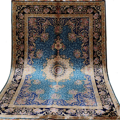 

FangCun 4x6 Blue Handmade Persian Silk Carpet Hand Knotted Area Rug for living rooms&offices FC040604